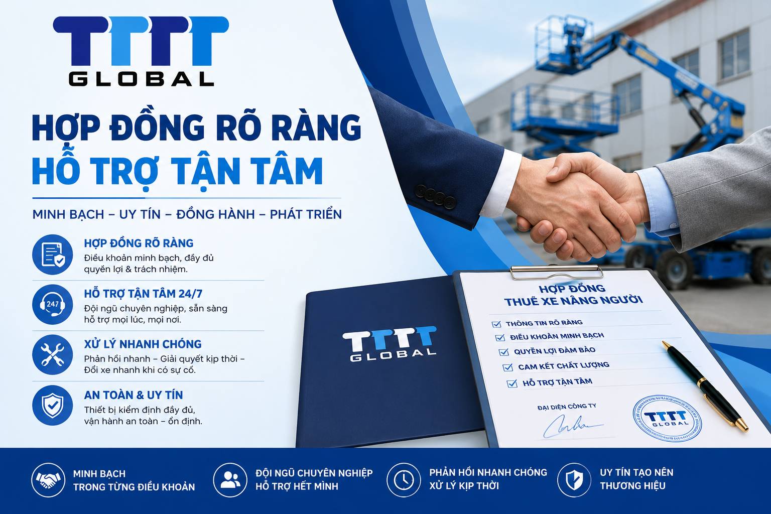 Giá thuê xe nâng người – bảng giá tham khảo rẻ, cạnh tranh tại TTTT GLOBAL giá thuê xe nâng người