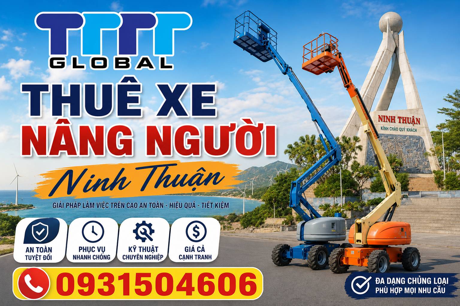 Thuê xe nâng người Ninh Thuận giá rẻ nhất, gần nhất? Cho thuê xe nâng người Ninh Thuận