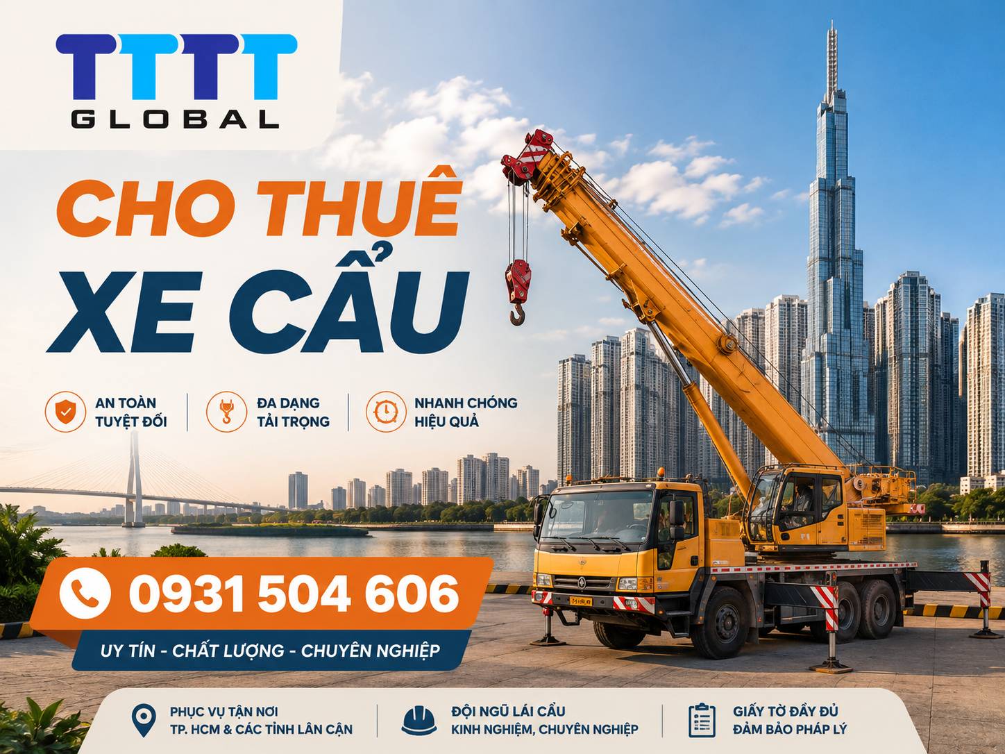 Trang chủ Vận Tải TTTT Dịch vụ cho thuê xe cẩu bánh lốp TTTT