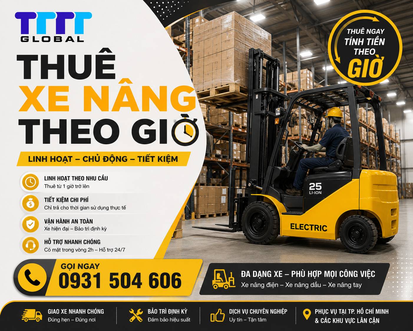 Thuê xe nâng theo giờ 