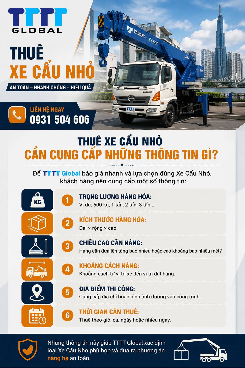 Xe cẩu nhỏ giải pháp nâng hạ 5-100T, TTTT Global tu van xe cau nho